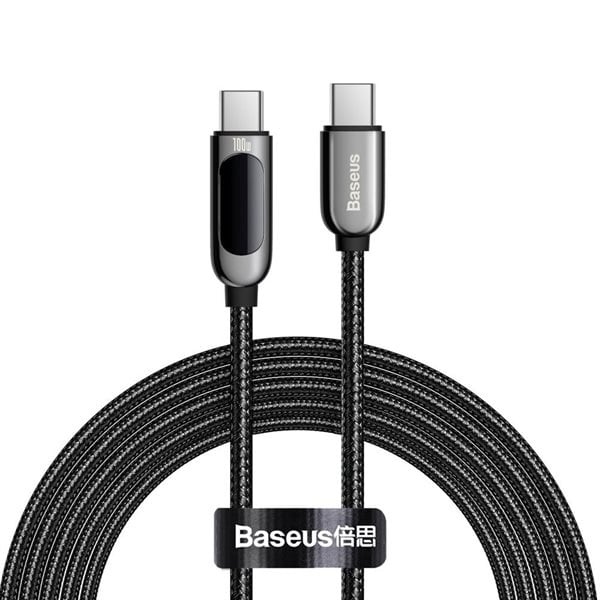 Bilde av Baseus 100w Usb-c Til Usb-c-kabel Med Skjerm 2m - Flettet Sort