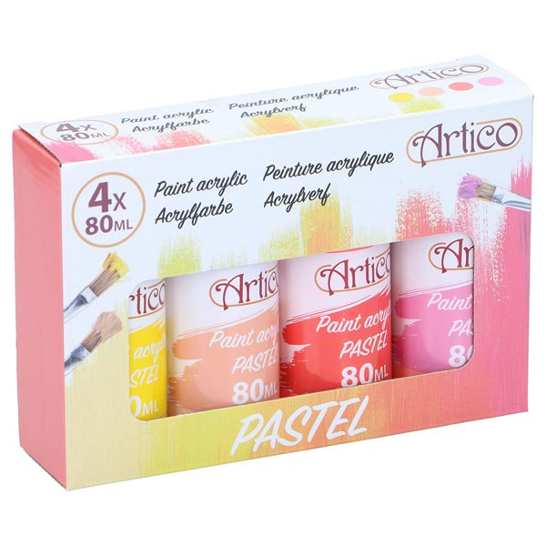 Bilde av Artico Akrylmaling Pastell 80ml 4-pak - Gul/rosa