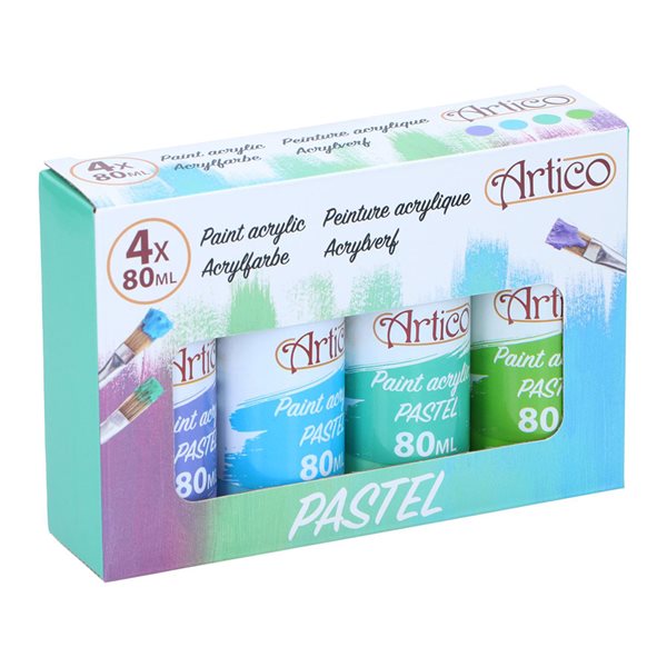 Artico Akrylmaling Pastell 80ml 4-pak - Grønn/blå/lilla