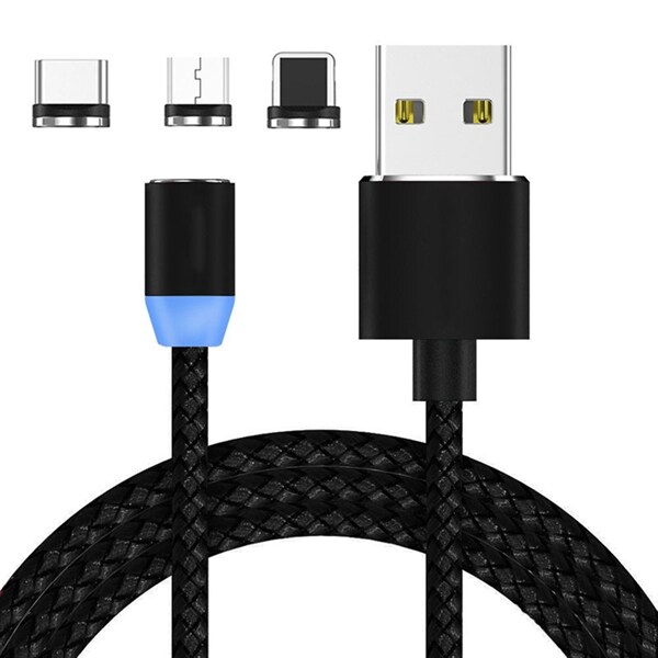 Magnetisk ladekabel til Mobiltelefon iPhone + Micro Usb + Usb Type C Magnetisk ladekabel til Mobiltelefon iPhone + Micro Usb + Usb Type C