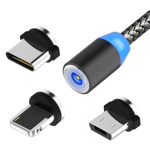 Magnetisk ladekabel til Mobiltelefon iPhone + Micro Usb + Usb Type C Magnetisk ladekabel til Mobiltelefon iPhone + Micro Usb + Usb Type C