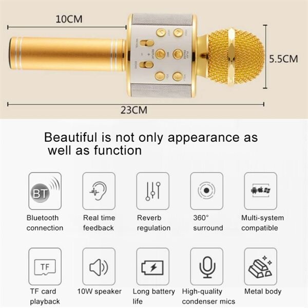Karaoke Mikrofon Bluetooth til PCSmartphone svart Kjøp Karaokemikrofon Bluetooth Gull Kjøp på 24hshop.no