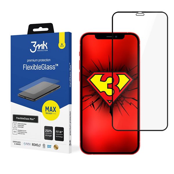 Bilde av 3mk Fleksibelt 2.5d Max Hybridglass Iphone 12 Pro Max Sort Ramme