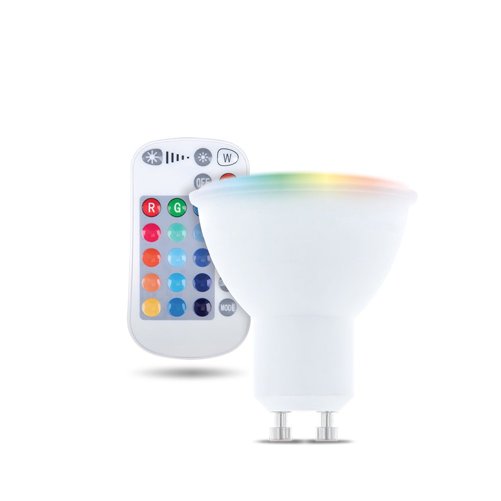 Forever Light LED lyspære GU10 5W RGB + Hvit med fjernkontroll