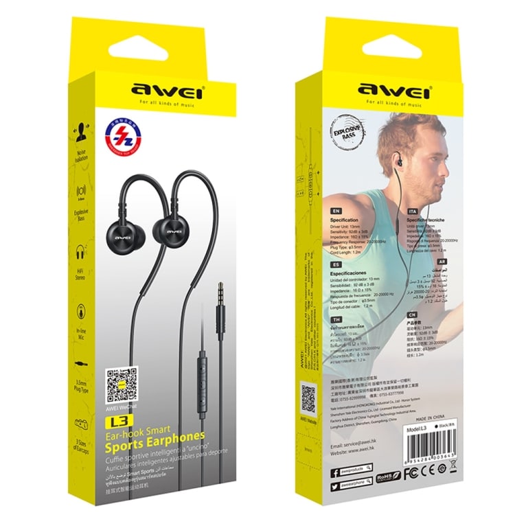 Awei L3 In-Ear Headset med 3,5mm plugg - Sort
