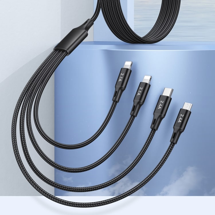 4-i-1 Ladekabel -USB til USB-C, MicroUSB og 2 x Lightning