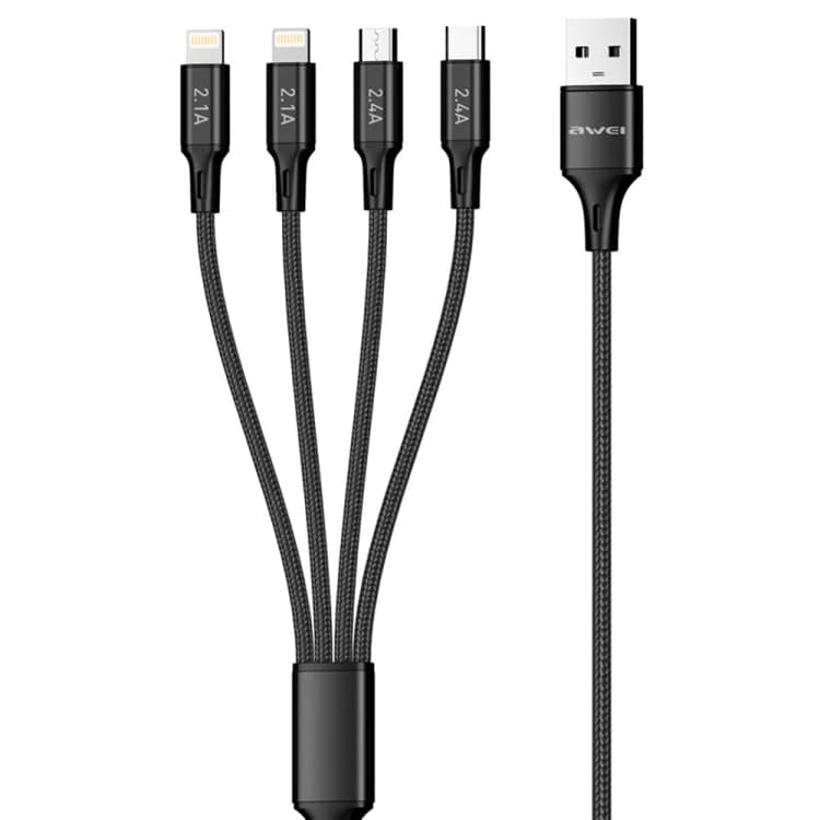 4-i-1 Ladekabel -USB til USB-C, MicroUSB og 2 x Lightning