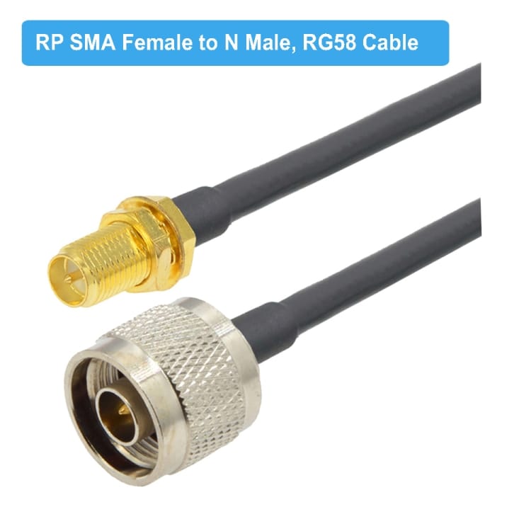 Forlengelseskabel til antenne – 1,5m RG58 med RP-SMA hunn og N hann kontakter