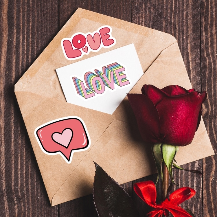 50 store klistremerker i kjærlighetens tegn – Perfekte for Valentinsdag og kjærlighetsgaver