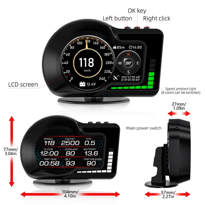 Erstatnings digital LCD-skjerm for instrumentpanel GPS+OBD