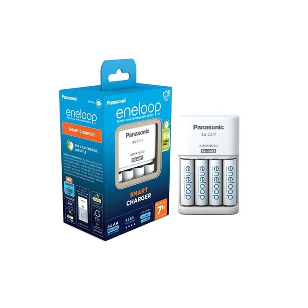 Panasonic Eneloop batterilader + 4x AA batterier 2000 mAh