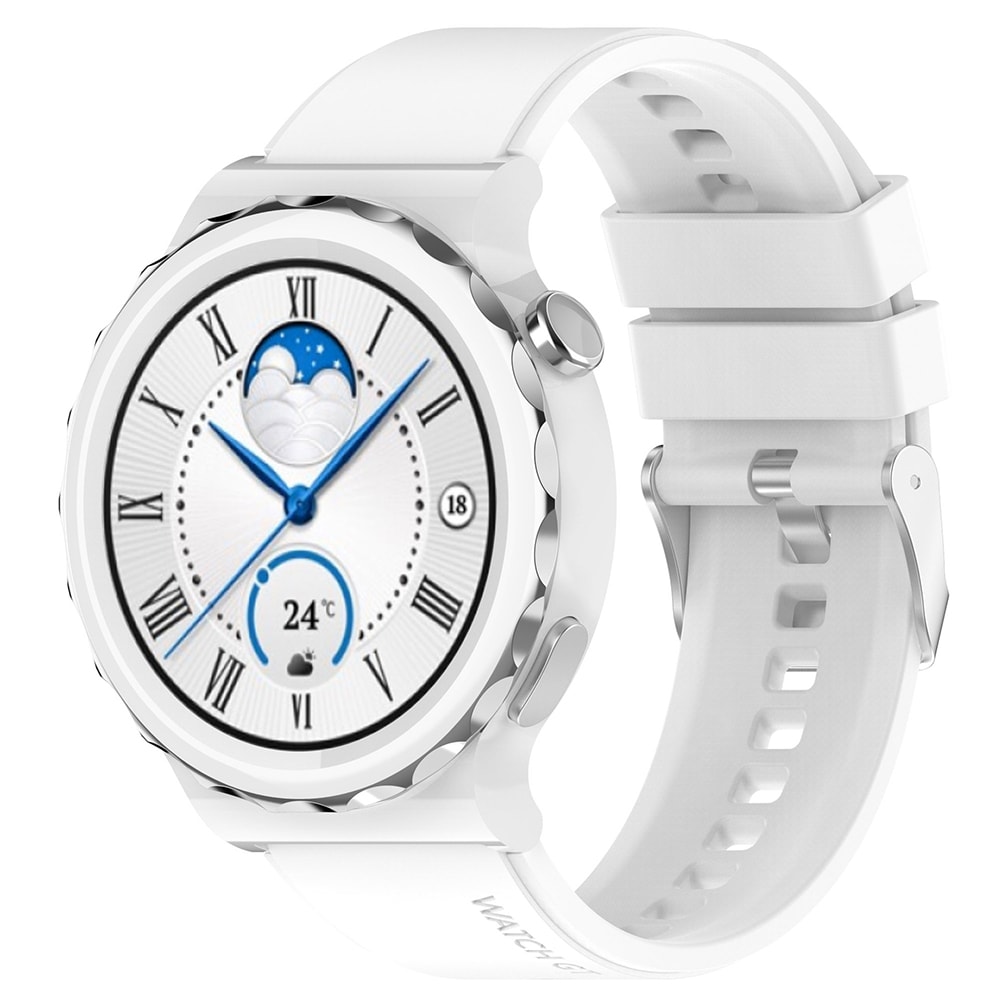 Silikonarmbånd 20mm til Huawei Watch GT3 Pro 43mm - Hvit/Sølv