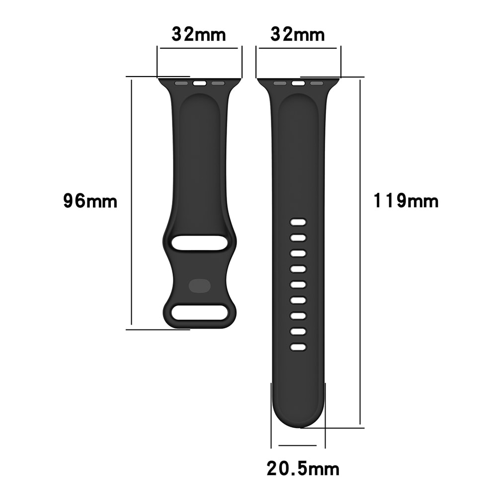 Silikonarmbånd til Apple Watch 42/44/45mm - Sort, str. S