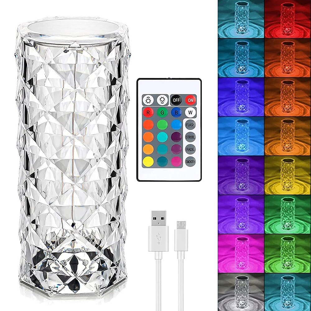 Bordlampe Diamant med touch og RGB-farger