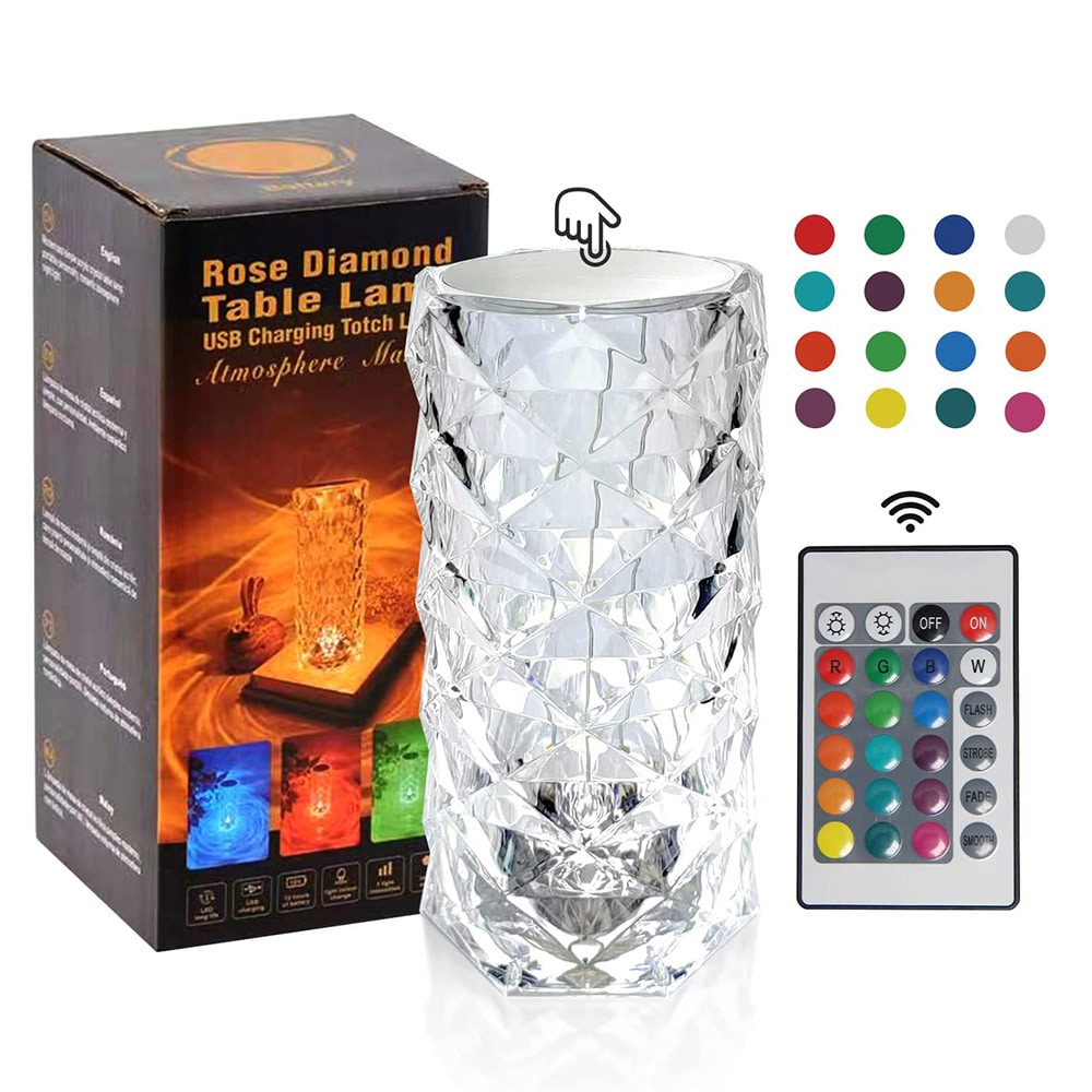 Bordlampe Diamant med touch og RGB-farger