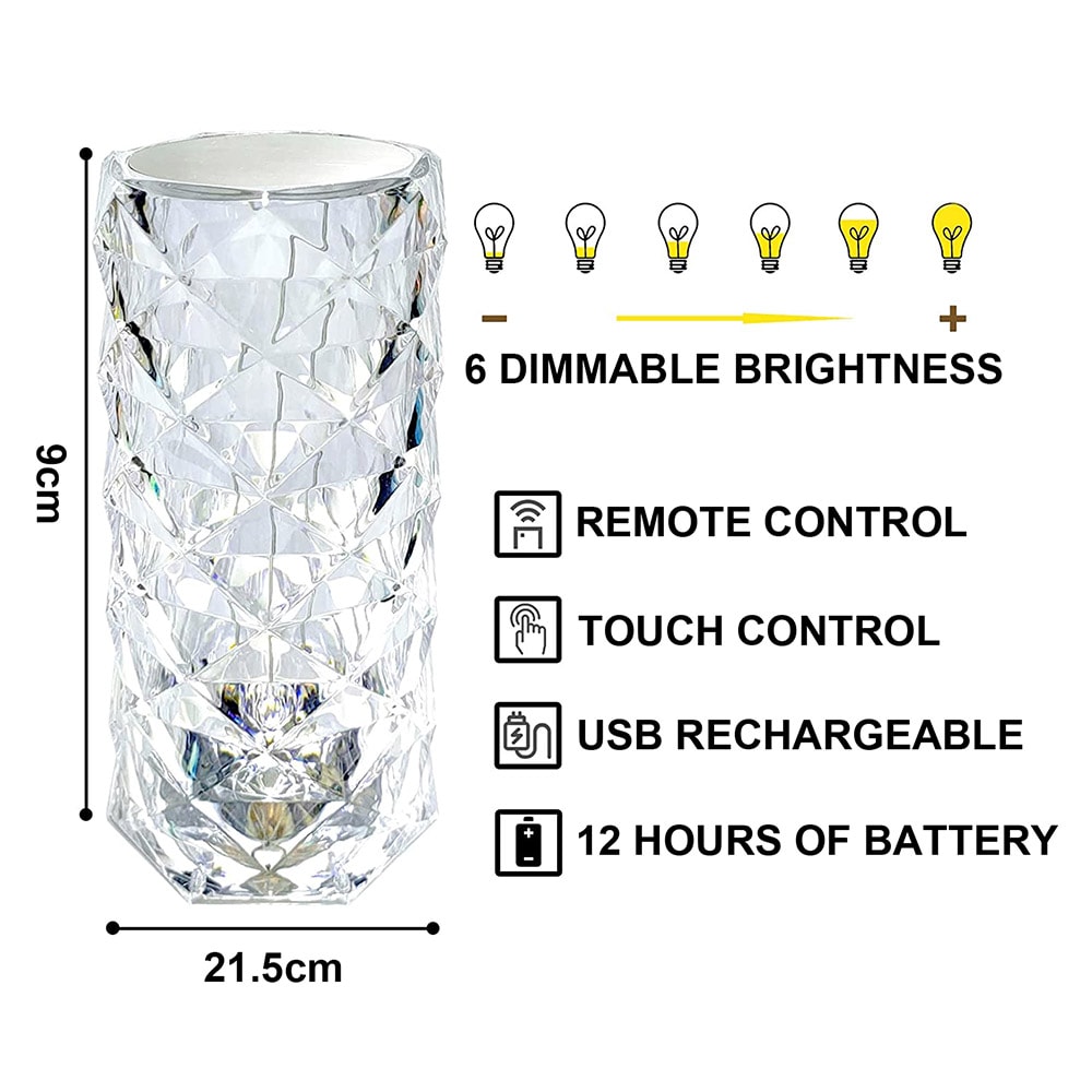 Bordlampe Diamant med touch og RGB-farger