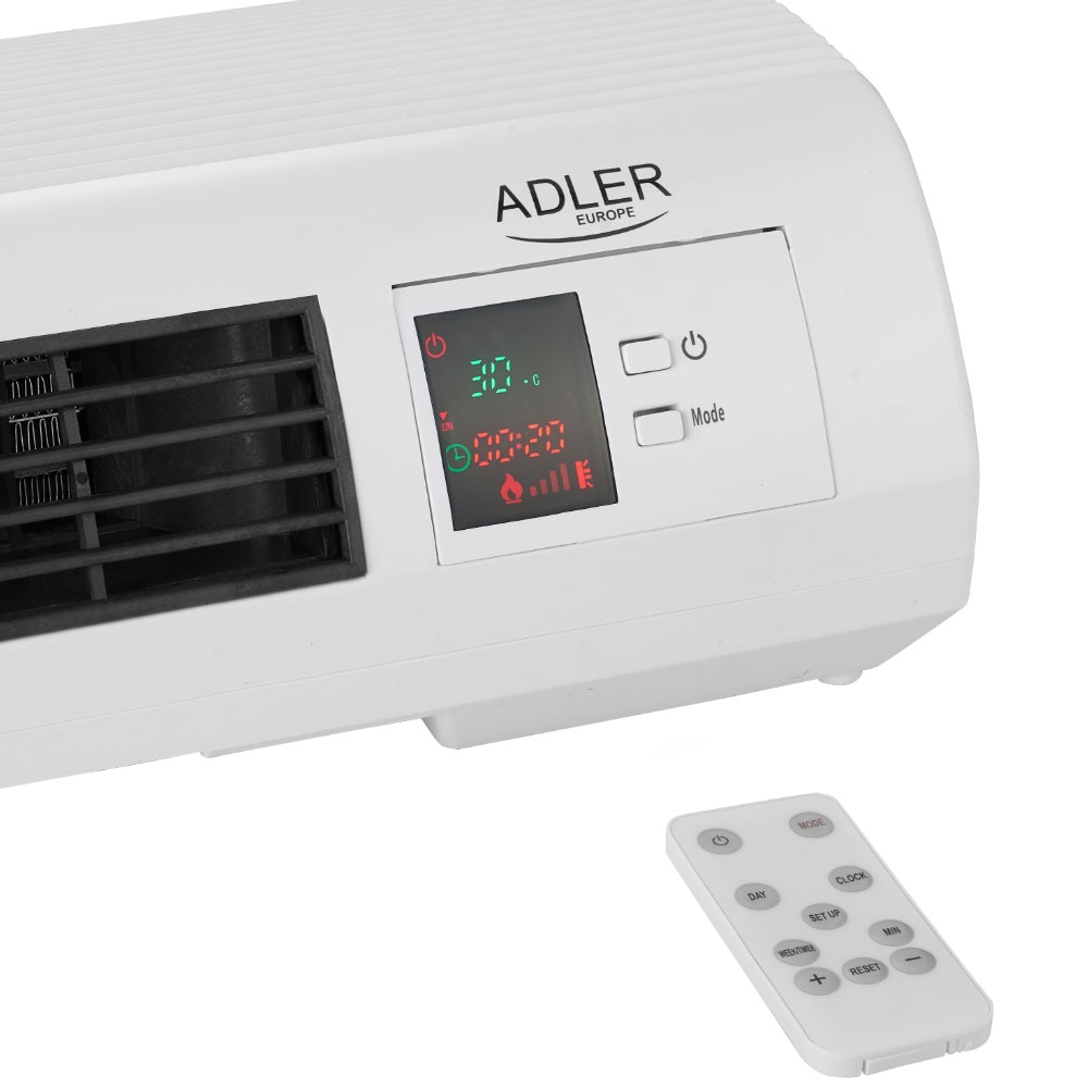 Adler varmevifte / veggmontert varmeovn 2000 W / elektrisk vifte med fjernkontroll og timer