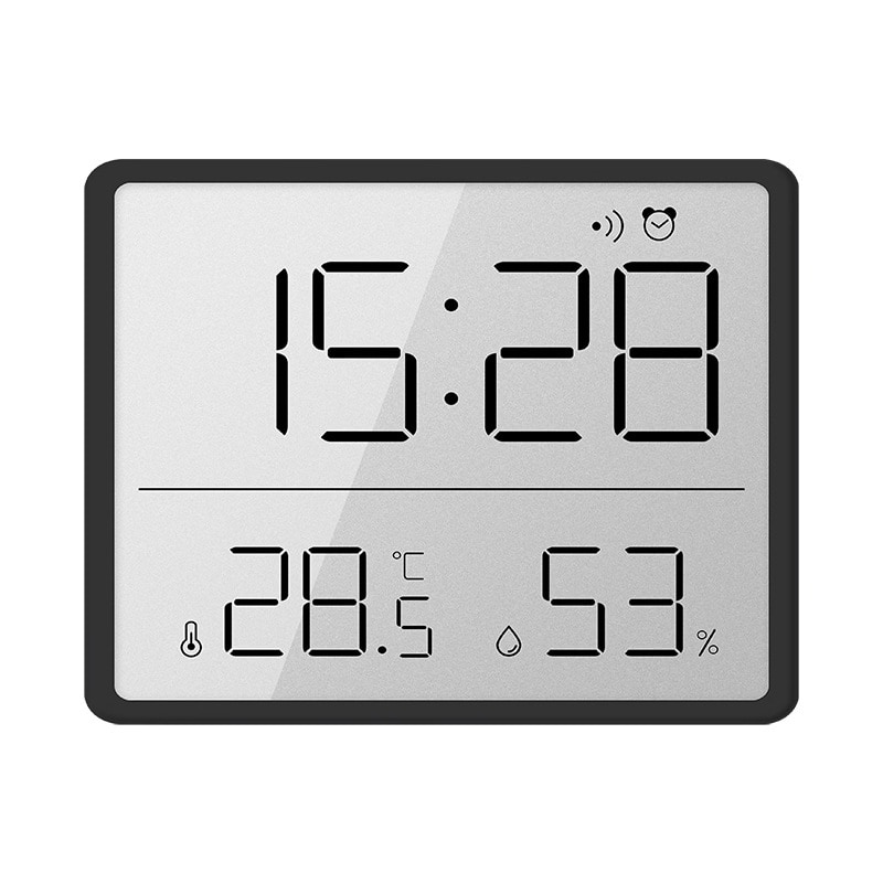 Digitalt Barometer med klokke til veggen - Sort