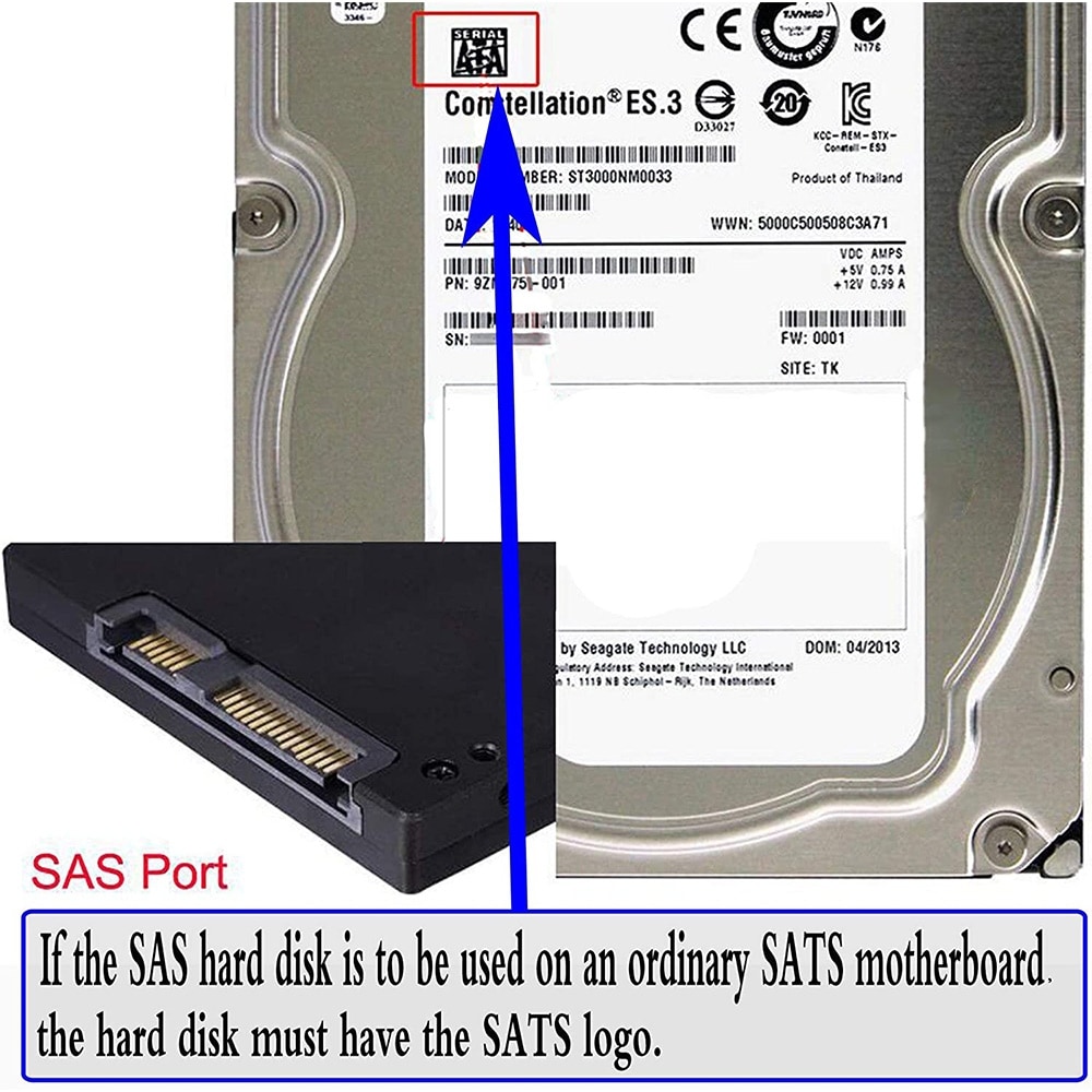 SAS 22 Pin til 7 Pin + 15 Pin SATA Adapter