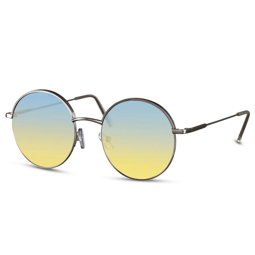 Runde solbriller - Sølv innfatning med blå linse