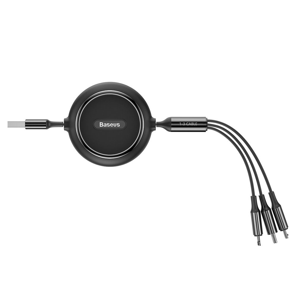 Baseus 3i1 USB-kabel Uttrekkbar 35-120cm - Sort