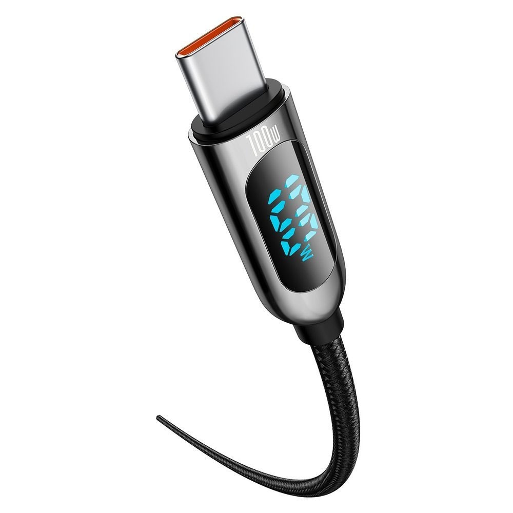 Baseus 100W USB-C til USB-C-kabel med skjerm 2m - Flettet Sort