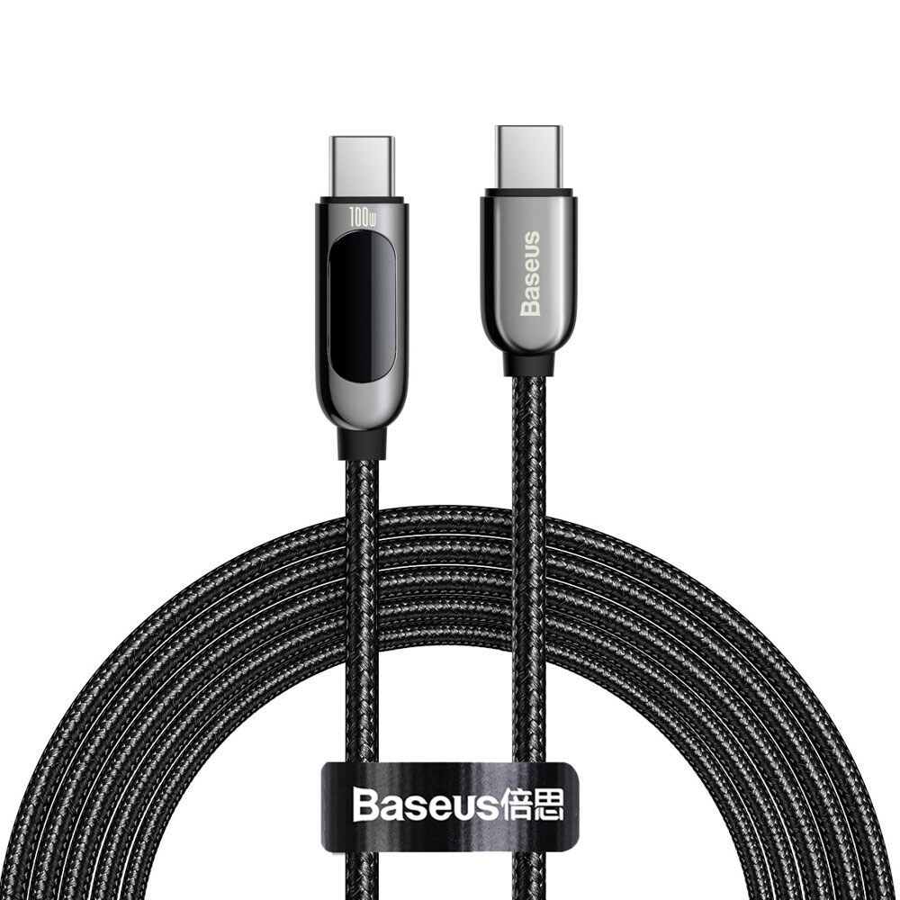 Baseus 100W USB-C til USB-C-kabel med skjerm 2m - Flettet Sort