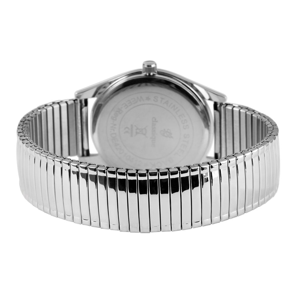 Classique herreklokke med elastisk armbånd i rustfritt stål - sølv/sort