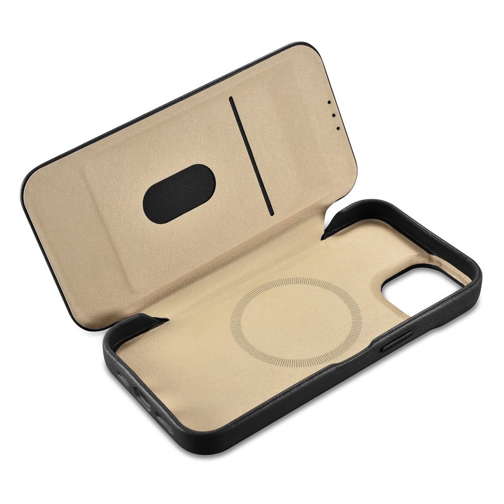 iCarer Flipdeksel i skinn med MagSafe til iPhone 14 - Sort