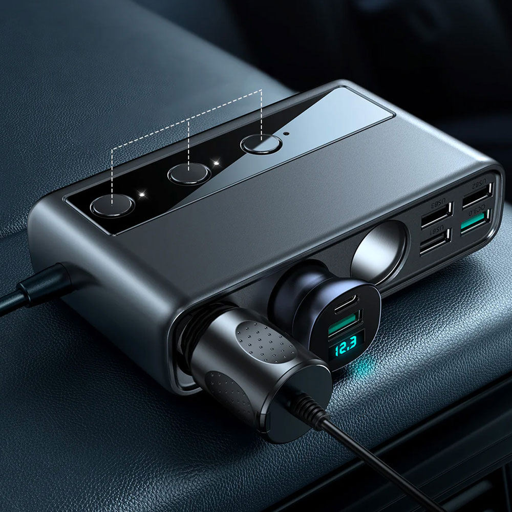 Joyroom 9i1 Laptoplader til bilen 154W - 5x USB, 1x USB-C, 3xSigarettuttak