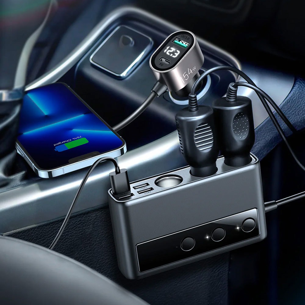 Joyroom 9i1 Laptoplader til bilen 154W - 5x USB, 1x USB-C, 3xSigarettuttak