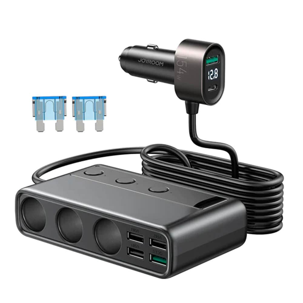 Joyroom 9i1 Laptoplader til bilen 154W - 5x USB, 1x USB-C, 3xSigarettuttak