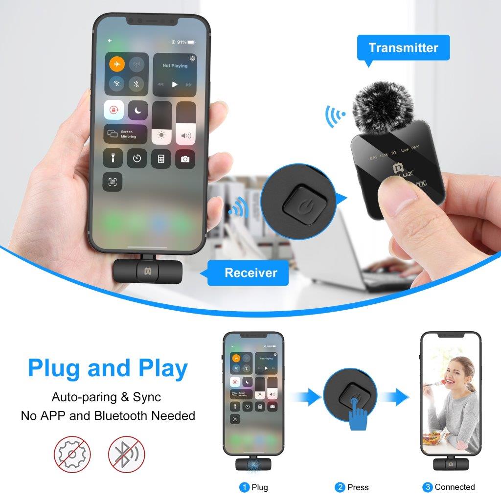 Puluz Trådløse mikrofoner med mottaker for iPhone / iPad
