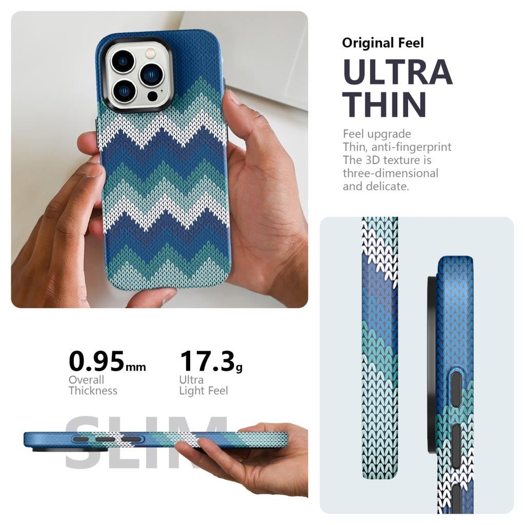 Tynt Bakdeksel til iPhone 15 Pro Max Tekstildesign - Blå