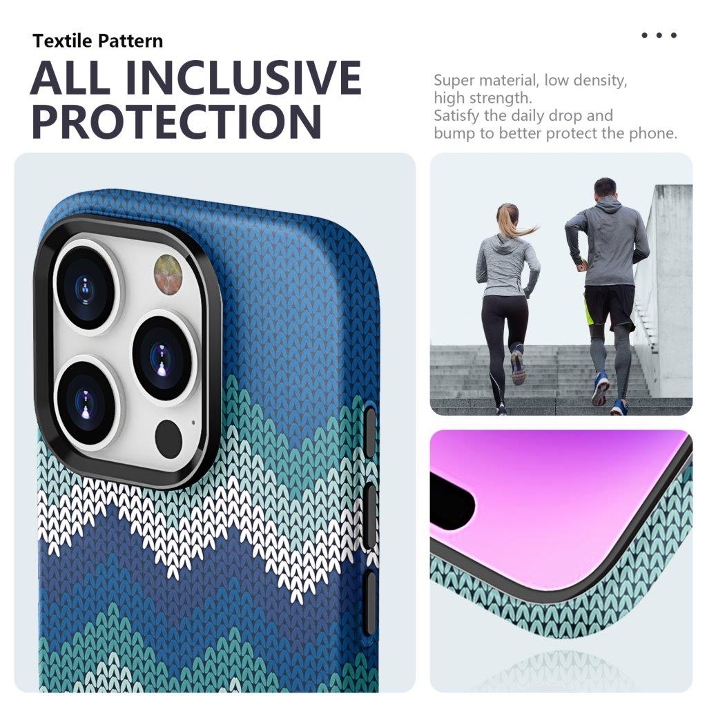 Tynt Bakdeksel til iPhone 15 Pro Tekstildesign - Blå