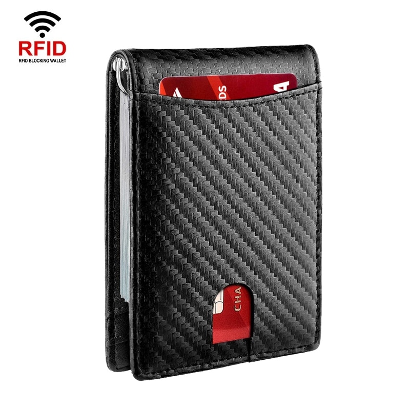 Lommebok i skinn med RFID-beskyttelse for kredittkort - Sort