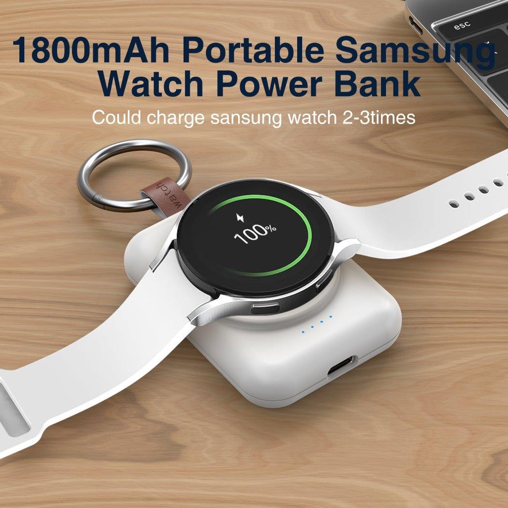 Lader med powerbank 1800mAh til Samsung Galaxy Watch - Hvit