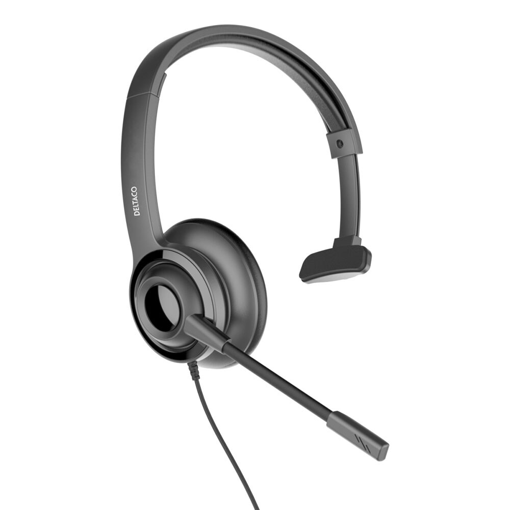 Deltaco USB Mono  Headset med mikrofon og volumkontroll