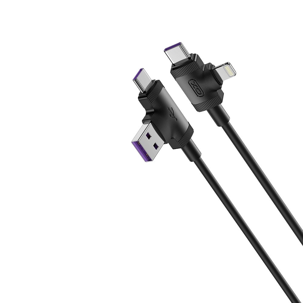 XO 4i1 USB-Kabel USB + USB-C til Lightning + USB-C 1m 3A - Sort