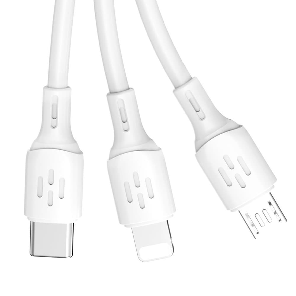 Dudao 3-i-1 USB-kabel - USB-C / microUSB / Lightning 6A 1,2m - Hvit