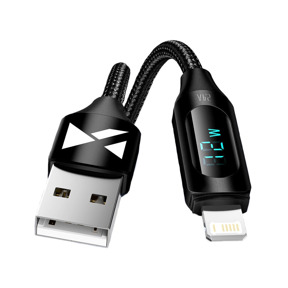 Wozinsky USB-Kabel - USB til Lightning med LED-Display 2,4A 2m - Sort