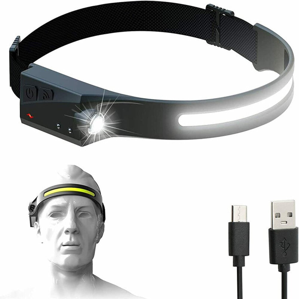 LED-hodelykt 350 lumen / oppladbar lykt med hodebånd / bevegelsessensor / USB-C / IPX4