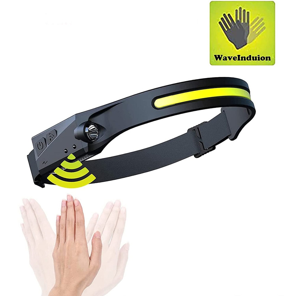 LED-hodelykt 350 lumen / oppladbar lykt med hodebånd / bevegelsessensor / USB-C / IPX4