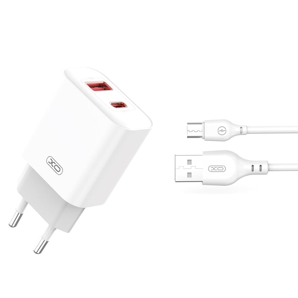 XO USB-Lader med  1x USB 1x USB-C PD QC3.0 20W & MicroUSB-kabel