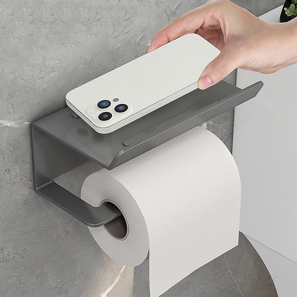 Toalettpapirholder med mobilhylle - Hvit