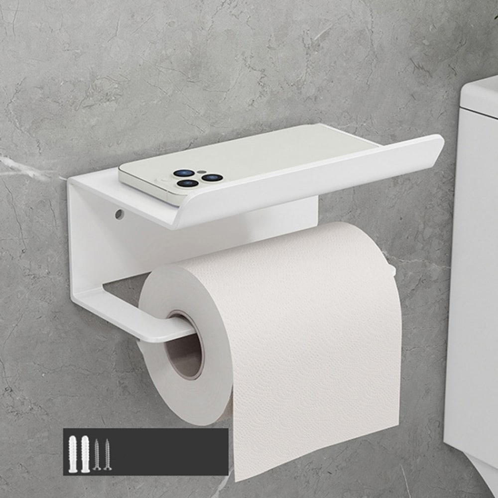 Toalettpapirholder med mobilhylle -  Hvit