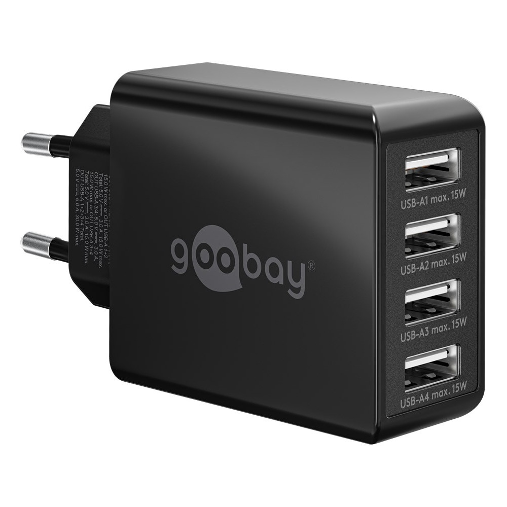 Goobay USB-Lader 30W med 4xUSB - Sort