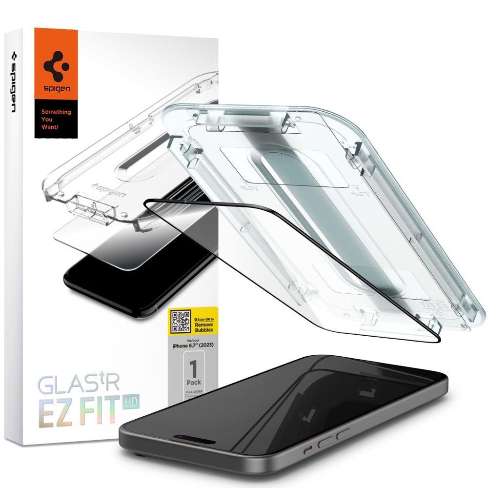Spigen Glas tR EZ Fit Skjermbeskytter til iPhone 15 - Sort