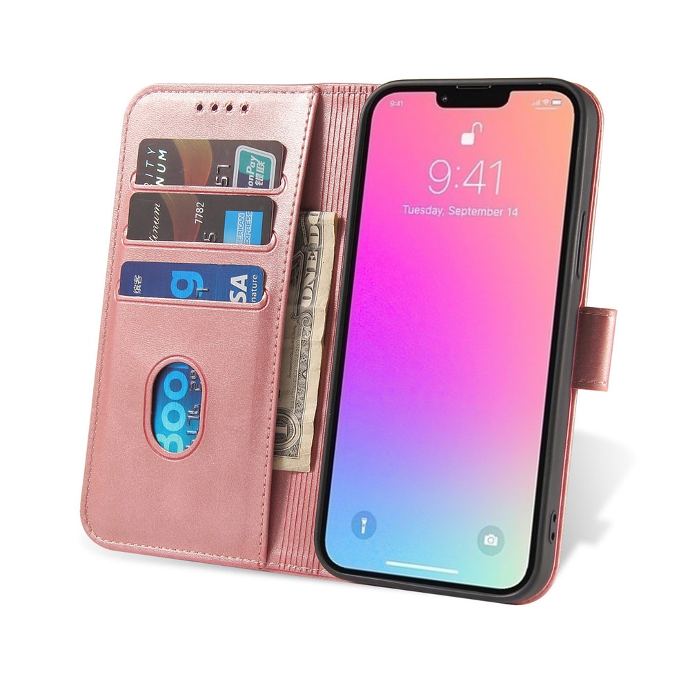 Lommebokdeksel med stativ til iPhone 15 Pro - Rosa