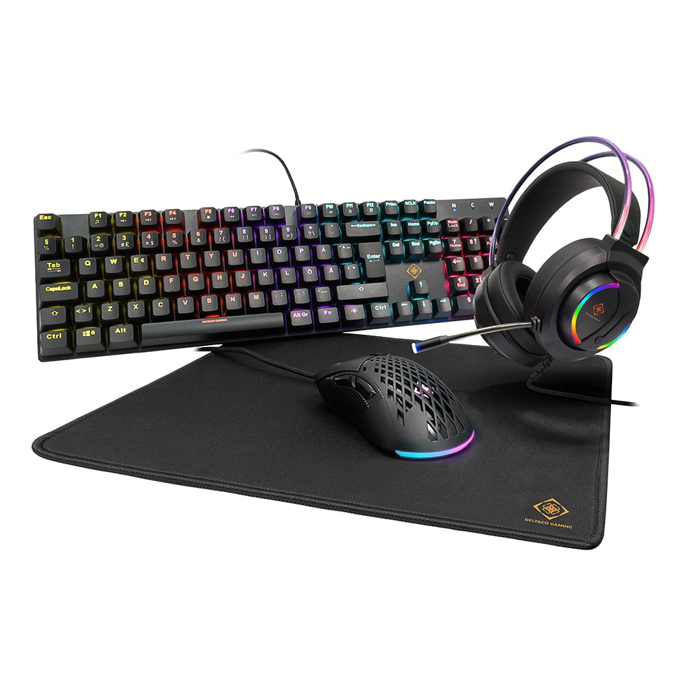 Deltaco Gaming Gamingkit med tangentbord, headset, mus & musematte